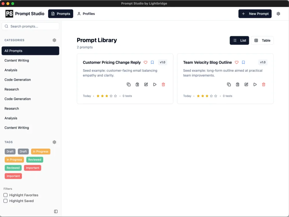 Prompt Studio screenshot